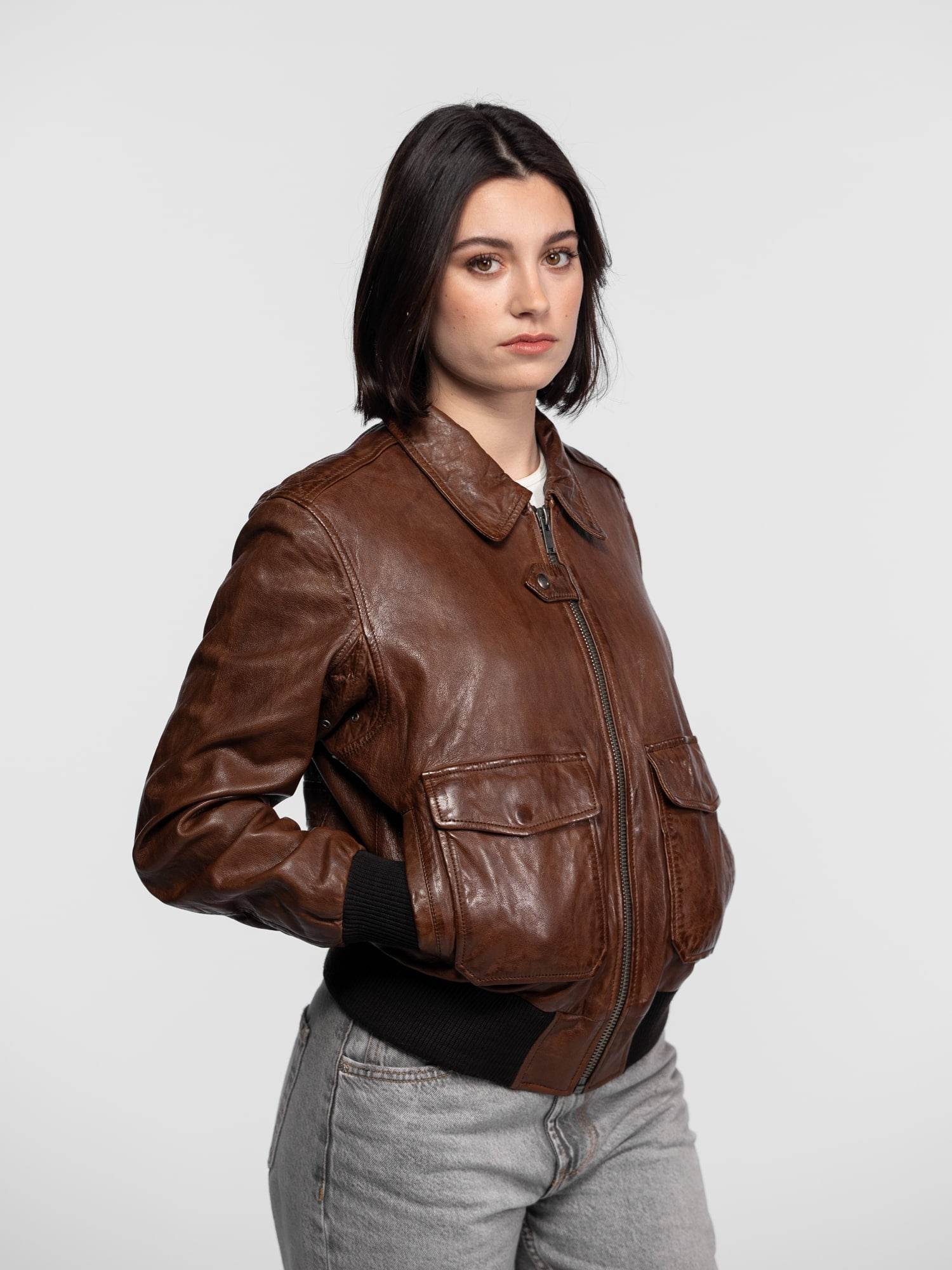 Alicia - Veste aviateur cuir femme - Image 3