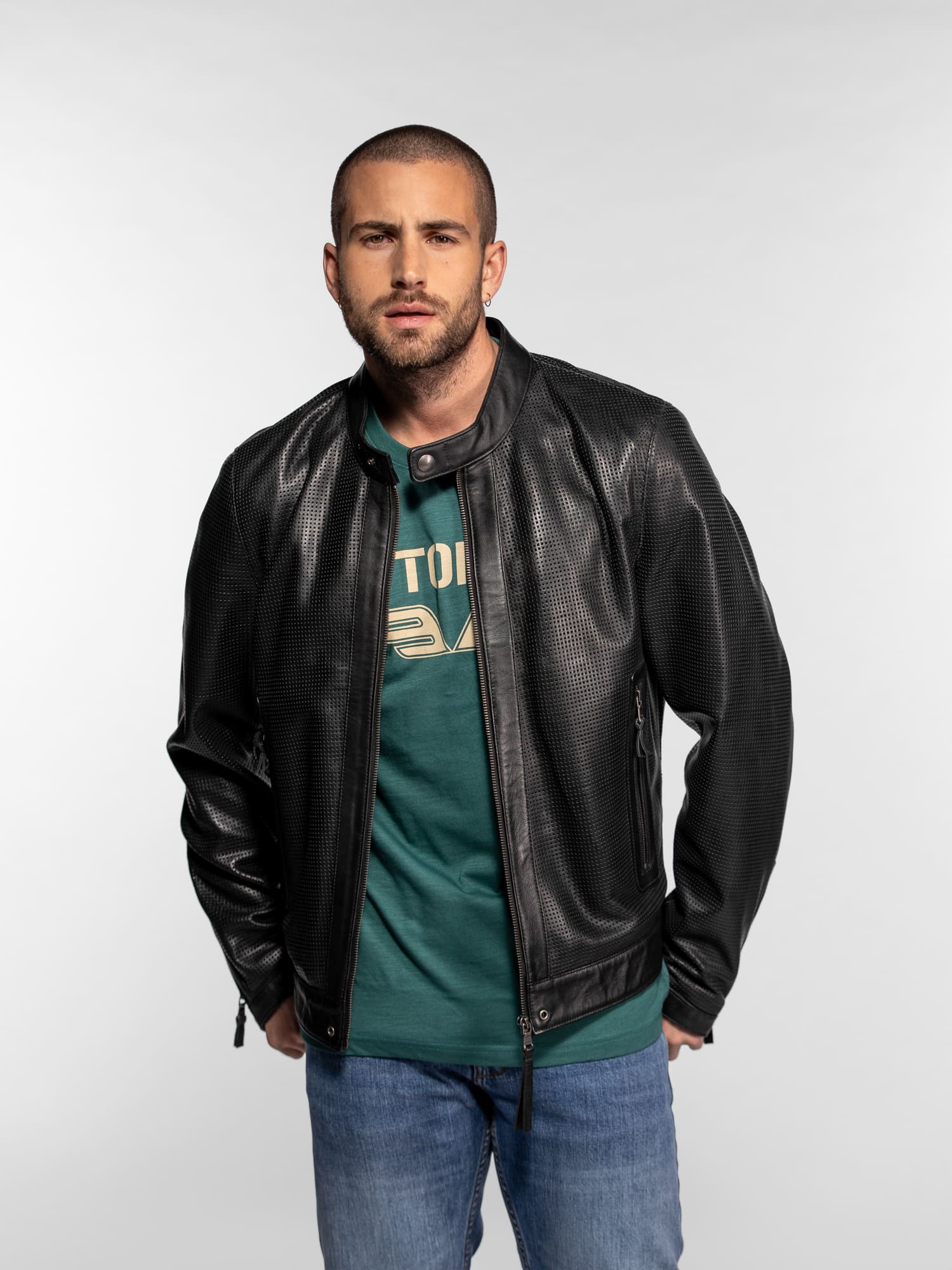 Berrien - Blouson cuir perforé