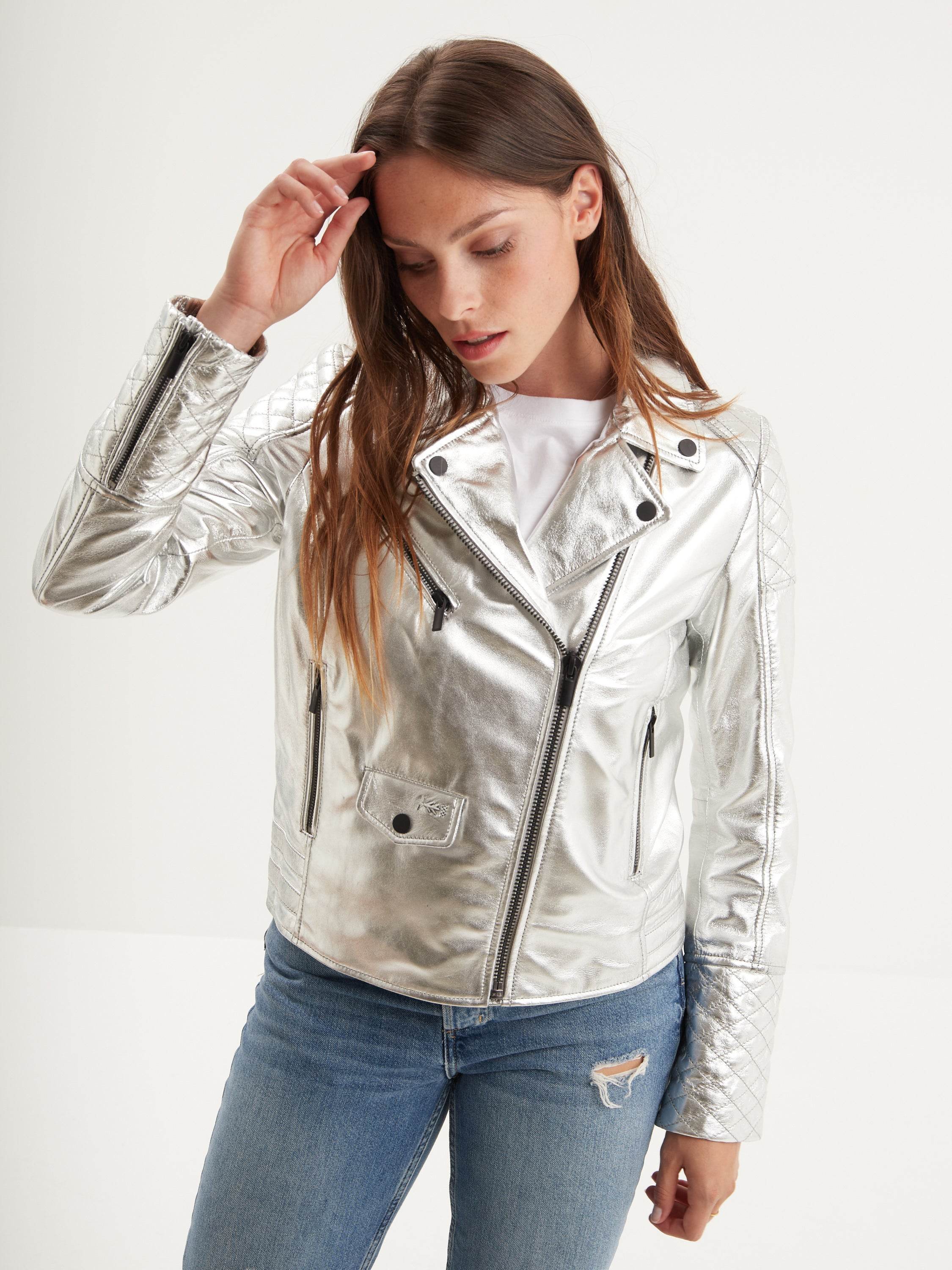Walsall - Blouson cuir argenté - Image 2