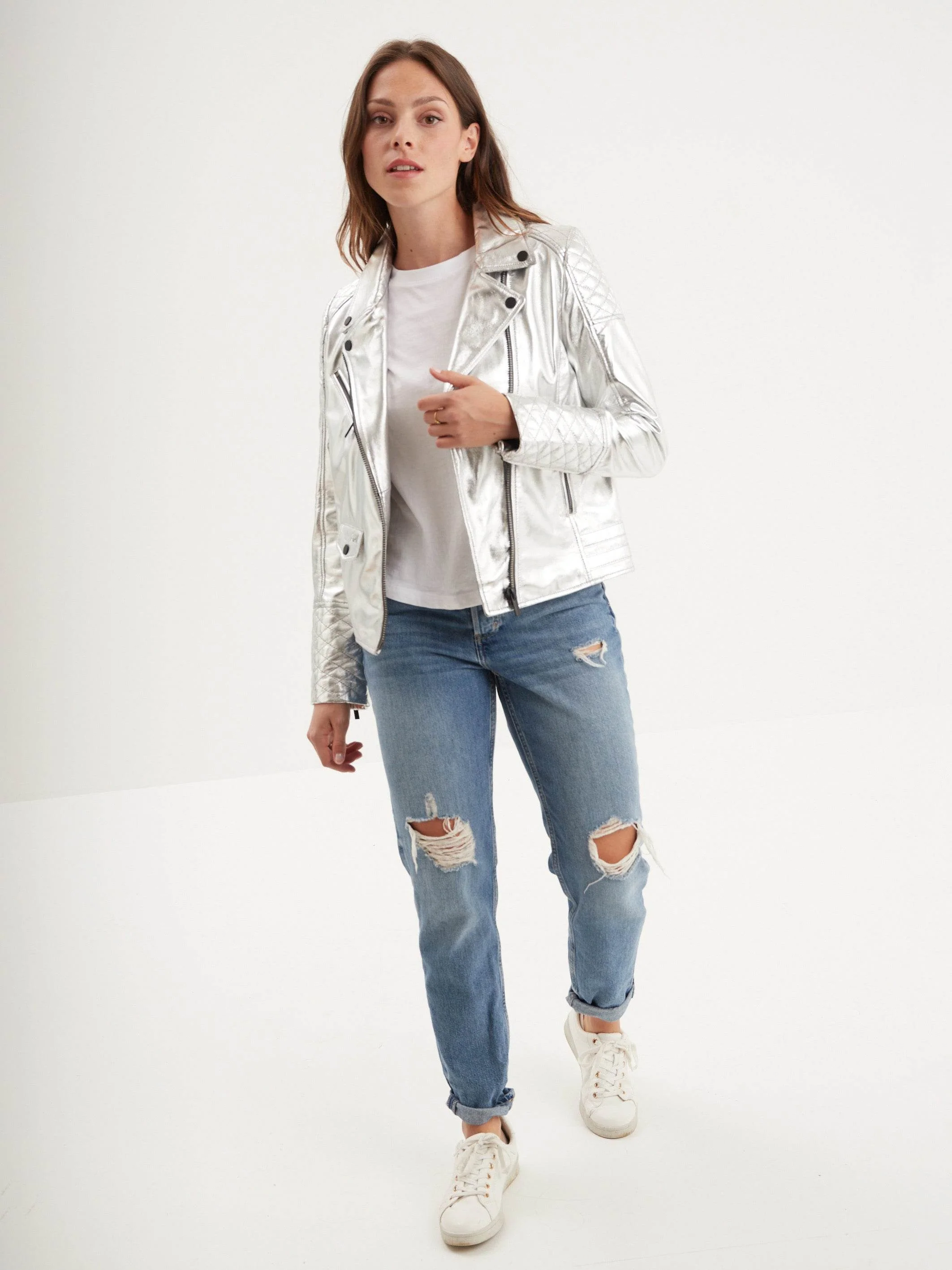 Walsall - Blouson cuir argenté - Image 6